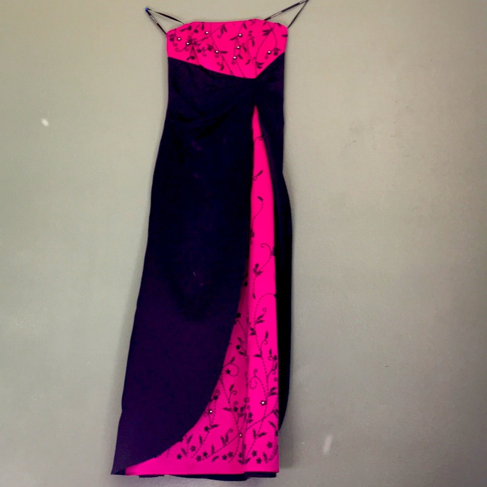 Pink and black dress long and flower designs
